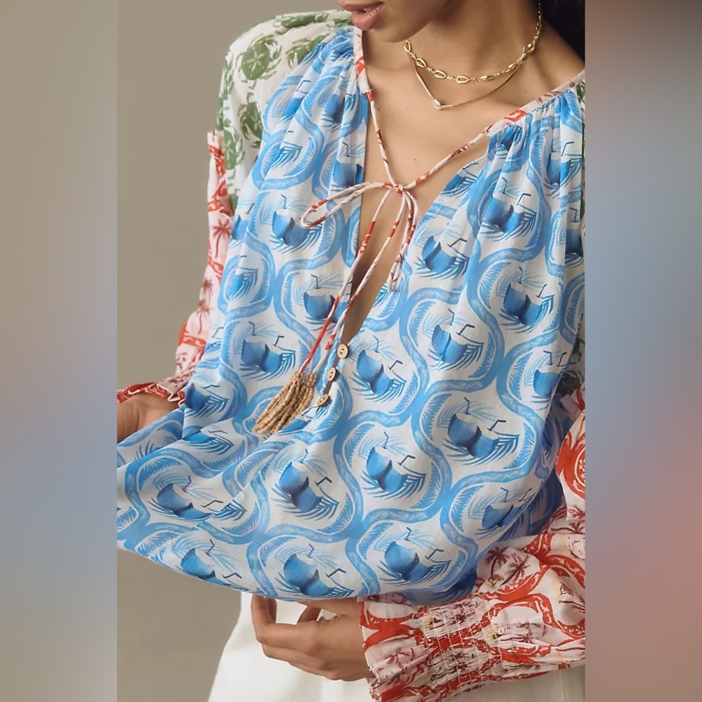Farm Rio Summer Mix Multicolor Blouse Womens Size S